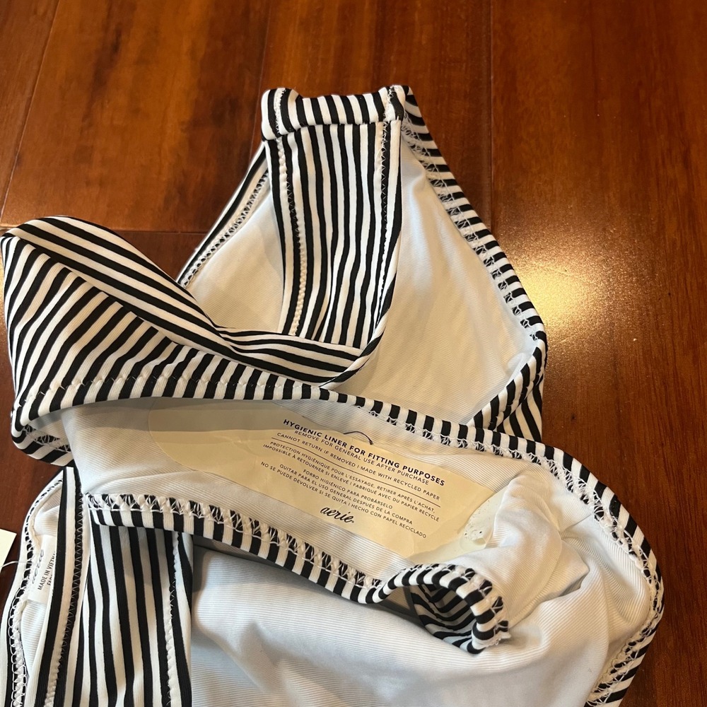Aerie Stripe Bikini Bottom Swim Black White Classic Nautical New Size Medium - Picture 4 of 4